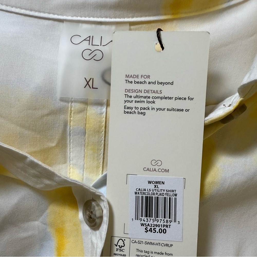 Calia By Carrie Underwood Cover Up Shirt Watercolor Plaid Yellow purple Size XL - Picture 6 of 11
